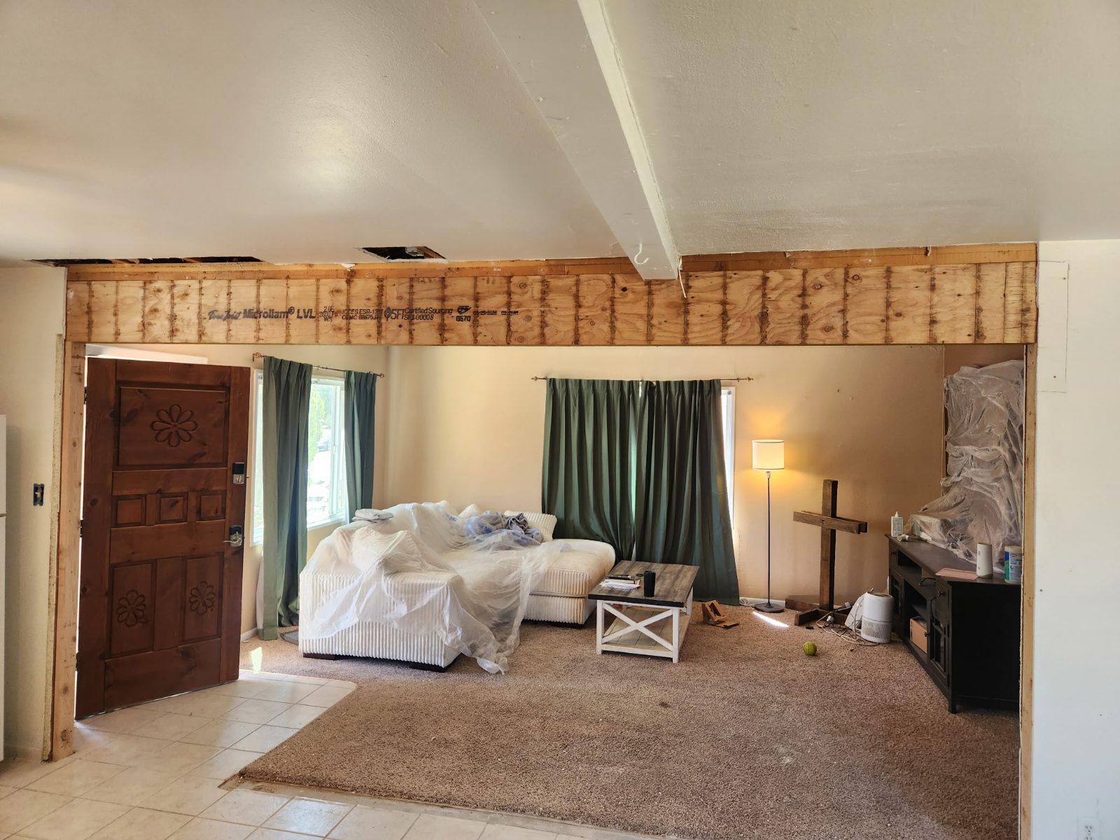 Structural LVL beam installed in open-concept remodel