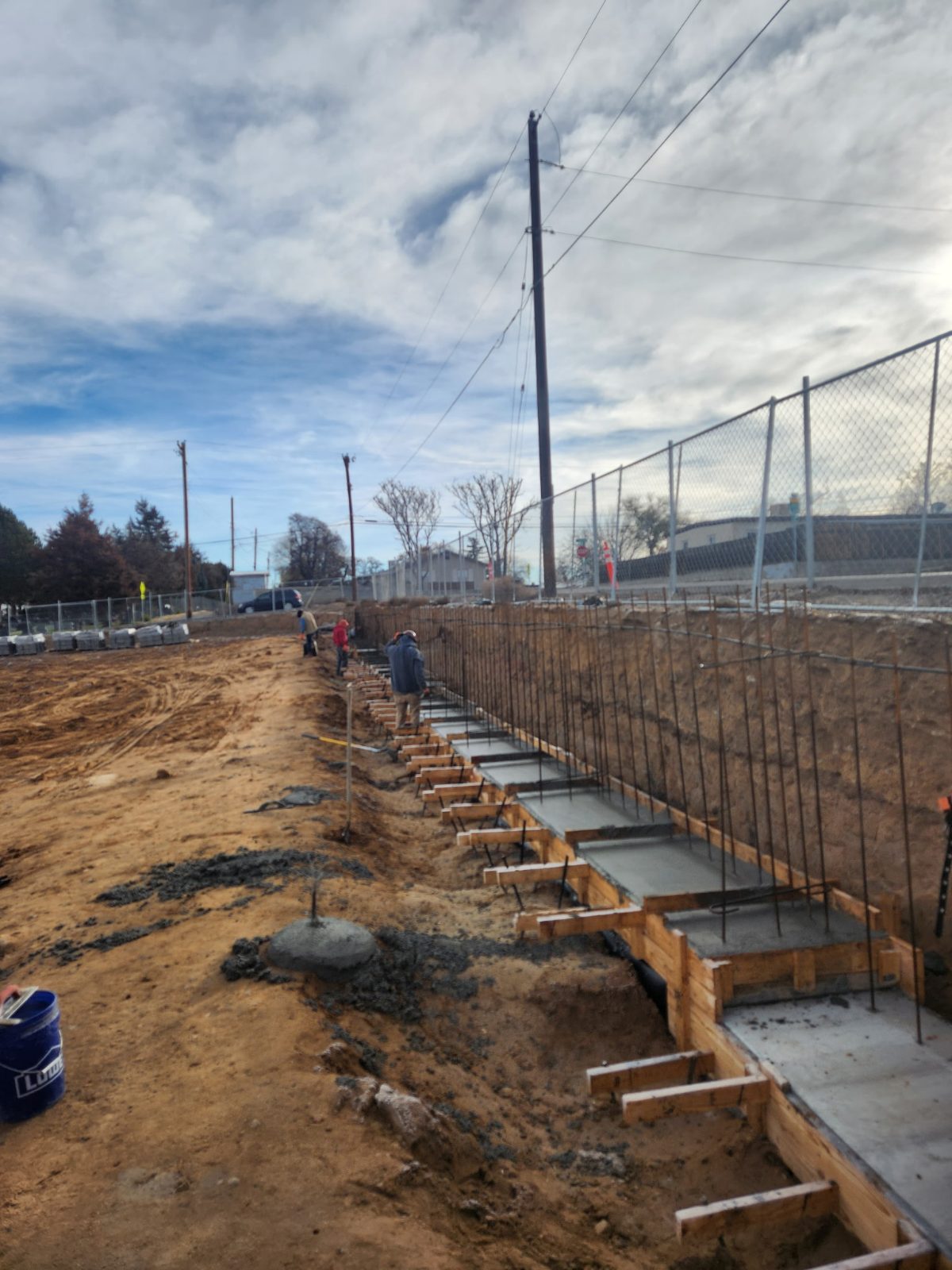Foundation footing pour with rebar